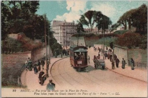 Vintage 1910er BREST, Frankreich Postkarte Straßenszene / TROLLEY Straßenbahn / unbenutzt - Bild 1 von 2