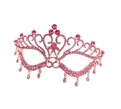 Pink Rhinestone Crystal Masquerade Gold Mask for Women, Birthday, Party, Gift - Image 1 of 2