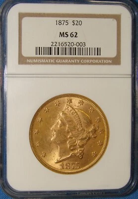 *MUY BONITO ÁGUILA DOBLE ORO 1875 $20.00 "MEJOR FECHA" - MS-62 NGC* Foto 1 de 4