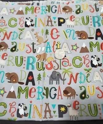 1/2 Yd Hello World Countries & Animals Sewing Quilting Fabric Abi Hall Moda Gray - Image 1 of 3
