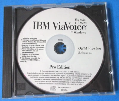 IBM ViaVoice "You Talk It Types" for Windows Release 9.1 Pro Edition w Earphones - Image 1 of 4