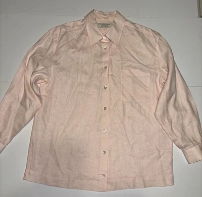 Blusa abotonada vintage de lino rosa Lord & Taylor para mujer talla mediana Foto 1 de 4