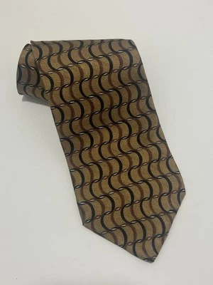 Галстук мужской 100% шелк от George Machado сделано в США золотой черный завиток геометрический - Изображение 1 из 4