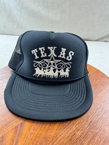 Vintage Texas Black Foam Trucker Snapback Hat Cowboy Rodeo - Picture 1 of 4