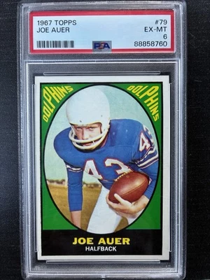 1967 TOPPS #79 JOE AUER RC Miami DOLPHINS POP PSA 6 Centered Tough - Image 1 of 2
