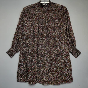 Terra & Sky Kleid Damen 1X schwarz Blumen gesmokt Stehkragen Langarm gefüttert - Bild 1 von 13