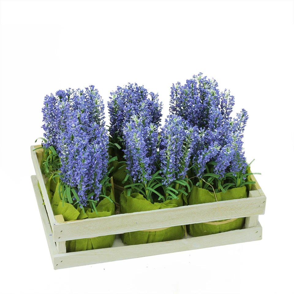 Gallerie II 6 Artificial Lavender Plants in Crate Spring Table Decor 9.5" - Image 1 of 1