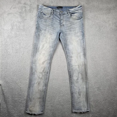 Брендовые мужские джинсы фиолетового цвета 38x34 легкая стирка приталенные искусственно состаренные с необработанным подолом на пуговицах - Изображение 1 из 4