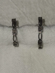 VTG Sterling Silver Marcasite 1" Hoop Earrings Post Dangle Elegant Classic - Picture 1 of 9