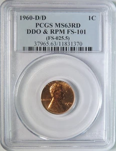 1960 D/D Lincoln Memorial Cent DDo & RPM FS-101 (FS-025.5) PCGS Graded MS63 RD - Picture 1 of 4