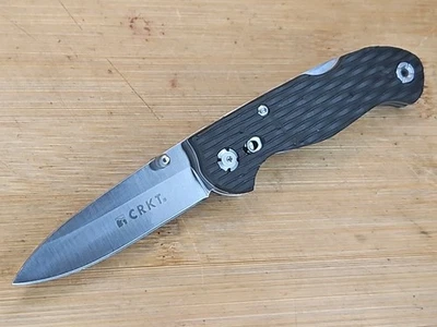 CRKT Knife Lake 111 7253 Satin Drop-point Lockback Black GFN Handles W/ Clip - Image 1 of 4