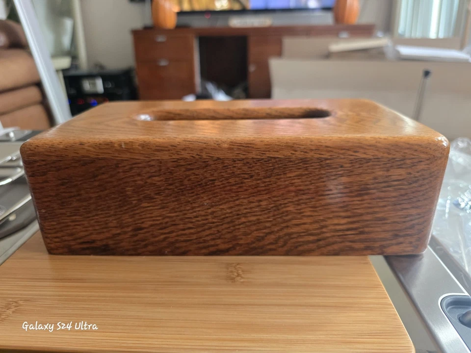 Vintage Oak Wood Tissue Box Dispenser Rectangle Retro Fits 10”x5” Kleenex Holder - Image 1 of 4