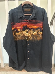 Camisa Bit & Bridle Para Hombre XL Negra Caballos Occidentales Abotonada Manga Larga Rodeo - Imagen 1 de 6