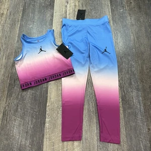 NWT Air Jordan High Rise Girls Ombre Leggings Tank Set Hyper Violet Size M 10-12 - Picture 1 of 13
