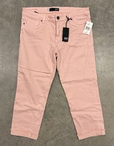 NWT Kut From The Kloth Amy Crop Straight Leg Rolled Up Fray Hem Pants Pink Sz 14 - Picture 1 of 10