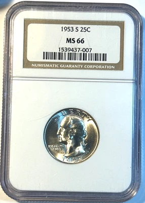 1953s Washington Silver Quarter MS66 NGC, Blast White! - Image 1 of 4