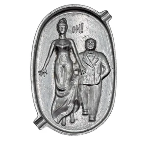 Vtg Aluminum Ashtray Man Grabbing Lady's Bottom OH! Naughty Racy Double Sided 3D - Picture 1 of 6