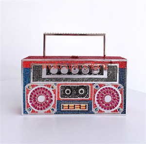 Radio Tape Recorder Box Top Handle Bucket Clutch Party Evening Wedding Bag C017