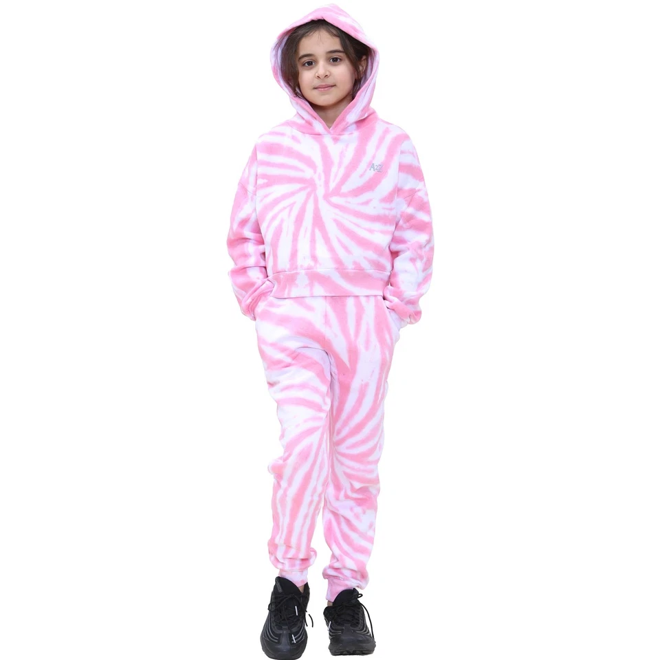 A2Z 4 KIDS® Kinder Krawatte rosa Trainingsanzug Fitnessstudio kurz geschnitten Hoodie Jogginghose Kordel Set Mädchen