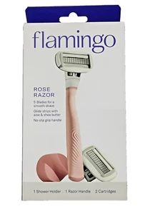 New Flamingo Women's 5-Blade Manual Razor Handle and 2 Razor Blade Refills, Rose - Picture 1 of 3
