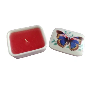 Butterfly Tealight Candle Holder with Pink Candle White Porcelain Made in Japan - Picture 1 of 6