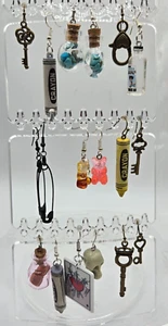 Lot Of 18 Mix/Match Novelty Earrings - Safety Pins, Keys, Bears, Glass - DANGLE - Picture 1 of 10