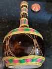 Large Hand-Blown Glass Wine Jar Brass & Strand-Bound, Stamped Made Spain, MB332