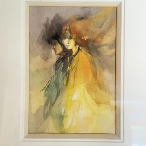 CUSTOM- WATERCOLORS ON PAPER VICTORIAN LADIES WOMEN PRINT LITOGRAPH ABSTRACT VTG - Picture 1 of 9