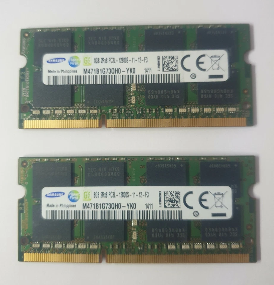 Samsung M471B1G73QH0-YK0 16GB 2X8GB PC3L-12800s DDR3L 1600MHz Laptop ram memory  - Image 1 of 1