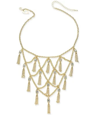 Collar Tono Dorado Cristal y Cadena Flecos Declaración Thalia Sodi Foto 1 de 2