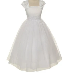 Abito nuovo con etichette in tulle bianco con berretto Prima Comunione taglia 2-16 - Foto 1 di 11