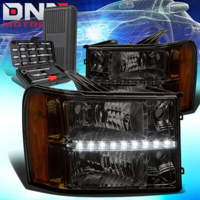 PARA GMC SIERRA 2007-2014 CARCASA LED AHUMADA CON LUZ DE LUZ DE SEÑAL ÁMBAR + HERRAMIENTAS Foto 1 de 4