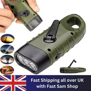LED Torch Solar Power Hand Crank Flashlight Wind Up Super Bright Camping Light - Picture 1 of 9