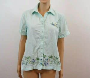 Pappagallo Women Blouse Size Medium Button Front Tropical Scene Flower  - Bild 1 von 7