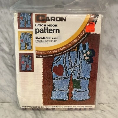 Unopened Vintage Caron Latch Hook Pattern BLUE JEANS 20" x 27" - Patched 1970s - Image 1 of 4