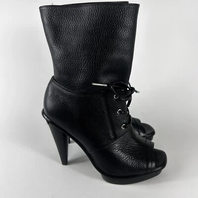 Michael Kors Mujer Talla 6 Cuero Negro Punta abierta Botines Tacones Zapato Foto 1 de 4