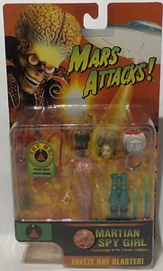 MARS ATTACKS: CONJUNTO DE FIGURAS DE ACCIÓN Y VIDEO DE COLECCIÓN CON TARJETA MARTIAN SPY GIRL - Imagen 1 de 6