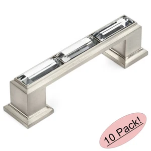 *10 Pack* Cosmas Satin Nickel with Clear Glass Cabinet Pull #6598SN-C - Picture 1 of 1