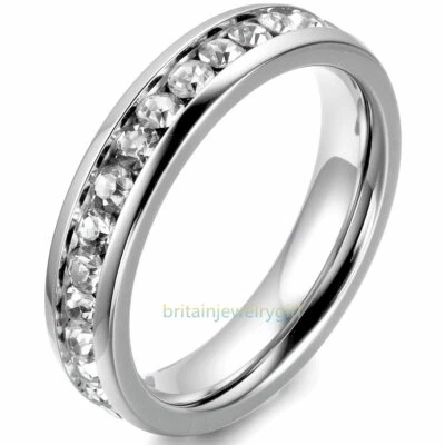 Anillo de compromiso de boda con estrás de acero inoxidable de 4 mm para mujeres y niñas #4-8 Foto 1 de 4