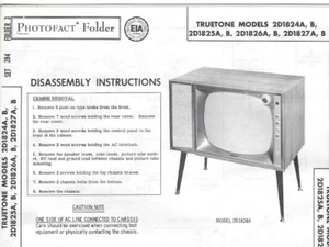 1958 TRUETONE 2D1824A Tv TELEVISION SERVICE MANUAL Photofact 2D1825A 2D1826A B - Picture 1 of 2