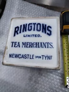 Advertising Ringtons Limited Tea Merchants Ceramic Tea Caddy Blue Willow pattern - Picture 1 of 3