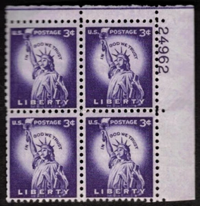 US Scott #1035 Freiheitsstatue, Nassdruck ~ 1954 ~ PB of 4 ~ F/VF NH OG - Bild 1 von 2