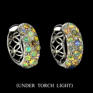 925 Sterling Silver Earrings Round Fire Opal Natural Gemstone Jewelry - Picture 1 of 10