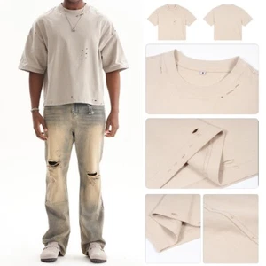 Men's T Shirts Oversized Short Sleeves Casual Loose Wash Solid Basic Tee Tops - Picture 1 of 12
