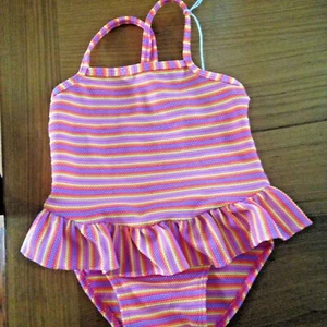 One Piece Pink & Purple & Orange Stripe Swimsuit by Wave Zone NEW 24 Month - Picture 1 of 2