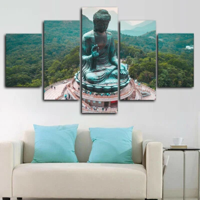 佛像冥想5面板帆布印花墙艺术海报家居装饰 — 第 1/4 张图片
