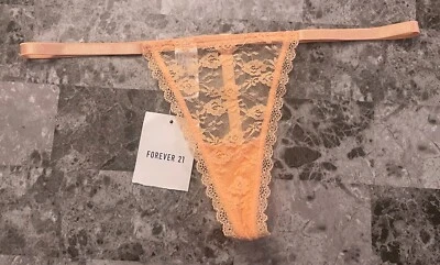 NUEVO CON ETIQUETAS FOREVER 21 BRAGAS PEQUEÑAS COLOR NARANJA MELOCOTÓN AROICOQUE ENCAJE FLORAL CADENA EN V Foto 1 de 3