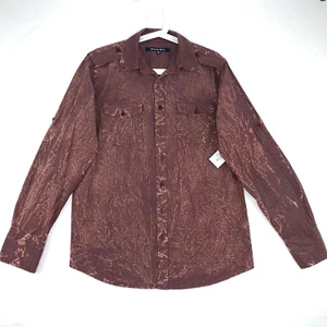 Carbon Black Mens Small Button Front Shirt Rust Red Striped with Bleach Wash - Picture 1 of 4