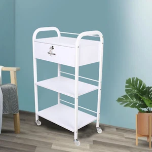 3-stufiger mobiler rollbarer Allzweckwagen Kosmetikerwagen Trolley weiß mit 4 Rollen - Bild 1 von 12