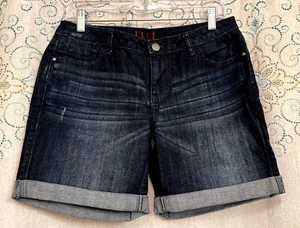 ELLE Women's Blue Distressed Stretch Denim Bermuda Shorts Size 10 (32"x6") - Picture 1 of 3